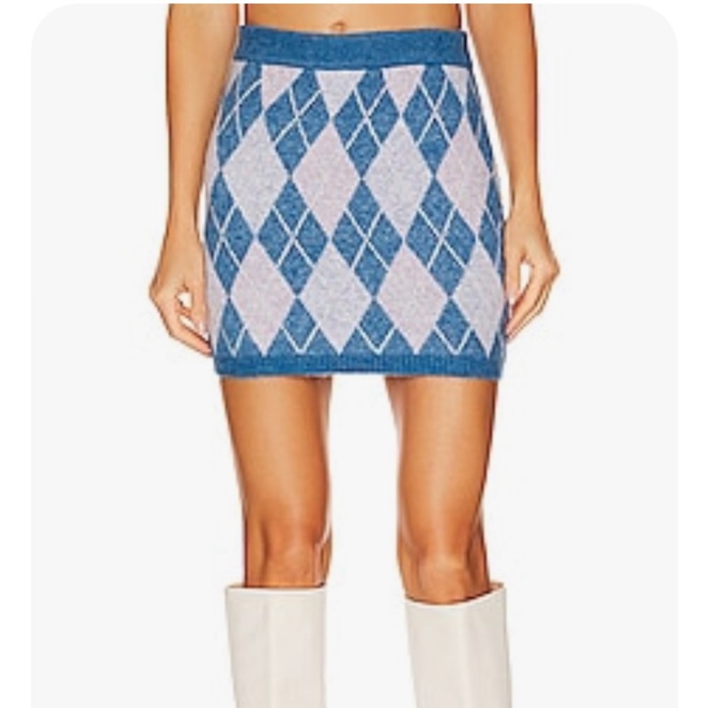 Lovers + Friends Casey Argyle Skirt in Blue Multi NWT